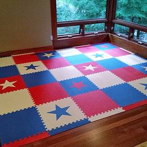 SoftTiles Playroom flooring- Patriotic Design using Die-Cut Stars Foam Mats-D167