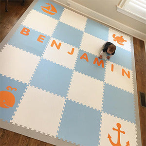 Personalize your playroom floor with your child’s name by using SoftTiles Alphabet Letters- D181