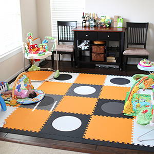 SoftTiles Playroom Black, Gray, and White Circles with Orange Tiles- D157