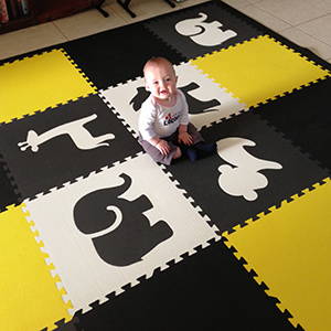 Safari Animal Play Mat Children's Foam Tiles in Black, Gray, White, Yellow- D128
