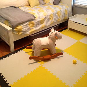 SoftTiles Children's Cushioned Playroom Floor with Yellow and White Foam Mats- D123