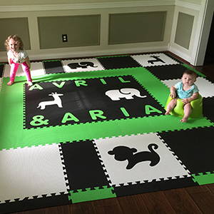 Stylish SoftTiles Safari Playroom with Black and White Animals and Lime Alphabet- D155