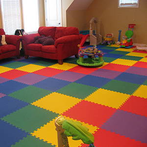 Wall-to-Wall Foam Mats! Rainbow Colored Playroom/Living Room using SoftTiles 2x2- D105