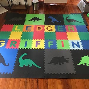 Colorful Dinosaur Children's Play Mat Personalized with SoftTiles Alphabet Mats- D186