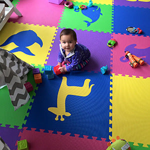 Colorful Girl's Playroom Floor using Mixed SoftTiles Die-Cut Shapes- D188