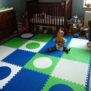 Nursery/Playroom using SoftTiles Die-Cut Circles in Blue, Lime, and White- D119
