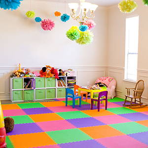 Bright Colorful Playroom using SoftTiles Lime, Pink, Purple, and Orange Foam Mats- D102