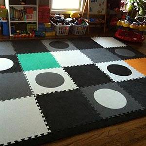Accent your Playroom Floor With SoftTiles Circles in Black, Gray, and White- D117