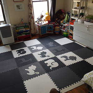 SoftTiles Kids Playroom using Safari Animals Foam Mats in Black, Gray, and White- D156