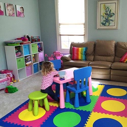 Girls Playroom using custom SoftTiles Die-Cut Circle Foam Play Mats- D150