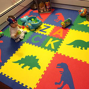 SoftTiles Primary Color Dinosaur Kids Play Mat with custom name mats- D154