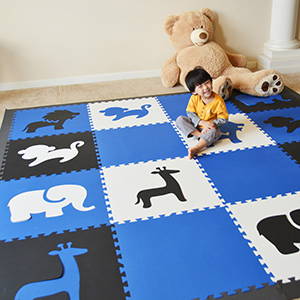 Beautiful Play Mat using Die-Cut Safari Animals in Blue, White, and Black- D111