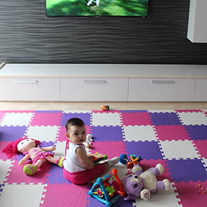 Modern Designer Playroom Floor using SoftTiles Purple, Pink, and White SoftTiles Foam Mats- D110