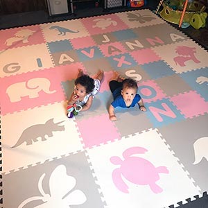 Pastel Colored Children's Playroom Play Mat Personalized with Two Names- D190
